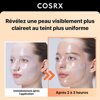 Avant-apres masque COSRX Arbutine - peau plus claire et teint uniforme apres 2 a 3 heures de pose