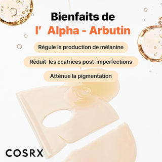 Bienfaits alpha-arbutin du masque COSRX - regule melanine, reduit cicatrices et attenue la pigmentation
