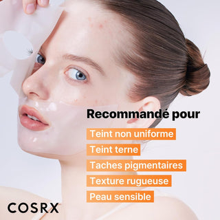 COSRX Masque Hydrogel Arbutine - visuel types de peau recommandes, teint terne et taches pigmentaires