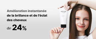COSRX Peptide-132 Hair Bonding Treatment - modele montrant le tube, +24% brillance des cheveux