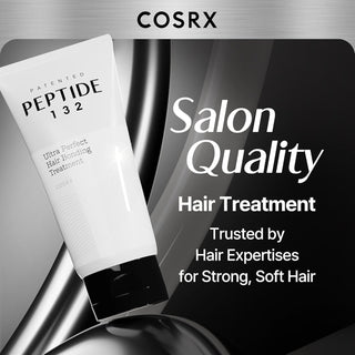 COSRX Peptide-132 Hair Bonding Treatment - tube sur fond noir metallise, qualite salon