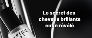 Flacon COSRX Peptide-132 sur fond noir avec reflets brillants evoquant la brillance capillaire