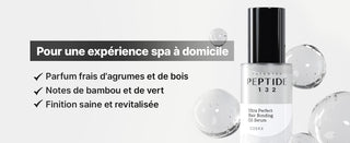 COSRX Peptide-132 Oil Serum - flacon avec bulles transparentes, experience spa et parfum agrumes-bois
