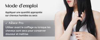 Mode d'emploi du serum COSRX Peptide-132 avec modele appliquant le produit sur cheveux longs lisses