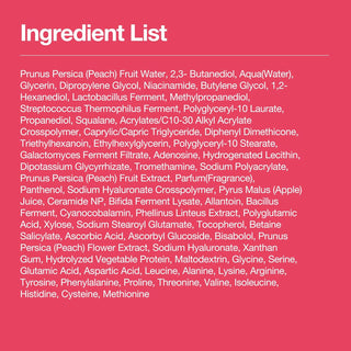 Liste complete des ingredients ANUA Peach 77 Niacin Essence Toner sur fond rose