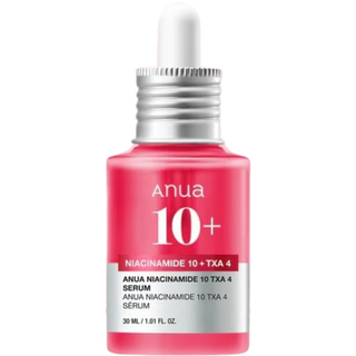 Flacon pipette rose ANUA Niacinamide 10% + TXA 4% Serum 30 ml sur fond blanc