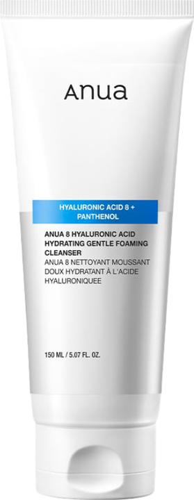 Tube blanc Anua Hyaluronic Acid 8 Gentle Foam Cleanser 150ml avec bandeau bleu Panthenol