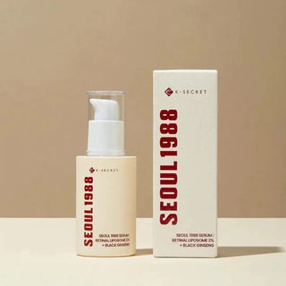 Flacon KSECRET Seoul 1988 Retinal Serum avec sa boite blanche Seoul 1988 sur fond beige