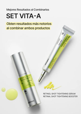 Duo Celimax Set Vita-A serum retinol et booster retinal avec textures jaunes sur fond blanc