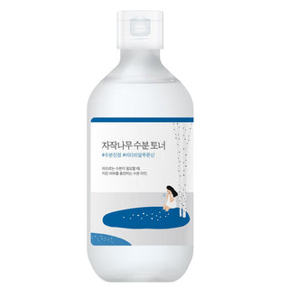 Round Lab Birch Juice Moisturizing Toner 300ml bouteille transparente avec etiquette illustree bouleau bleu et blanc