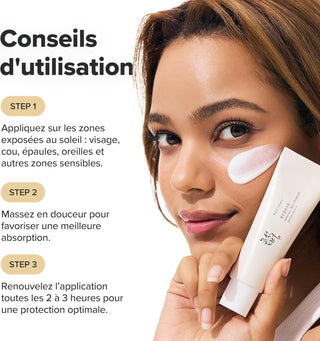 Beauty of Joseon Relief Sun SPF50+ - liste complete des ingredients INCI sur fond beige