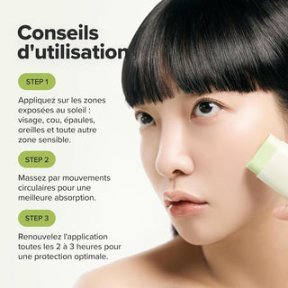 Conseils d'utilisation du Beauty of Joseon Matte Sun Stick en 3 etapes avec application sur le visage