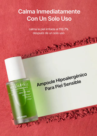 CELIMAX Noni Ampoule flacon vert sur fond rose avec mention hypoallergenique pour peaux sensibles