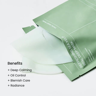 Sachet BIODANCE Sea Kelp ouvert avec masque gel translucide sortant et liste des benefices visibles