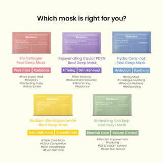Comparatif cinq masques BIODANCE Real Deep Mask - Bio Collagen, Caviar PDRN, Hydro Cera-nol, Vita Niacinamide, Sea Kelp