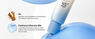 Ingredients riz et panthenol B5 du Beauty of Joseon Relief Sun Rice + B5, tube bleu-blanc