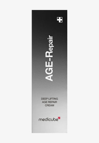 Etui Medicube AGE-Repair Deep Lifting Cream, packaging degrade noir vers argent avec logo