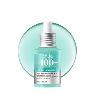 Anua PDRN Hyaluronic Acid Ampoule Serum - flacon turquoise devant sphere de gel transparente