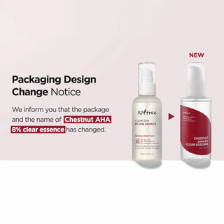 Comparaison ancien et nouveau packaging ISNTREE Chestnut AHA 8% Clear Essence cote a cote