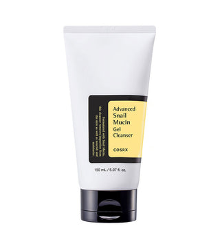 COSRX Advanced Snail Mucin Gel Cleanser tube blanc 150 ml avec étiquette jaune et noire