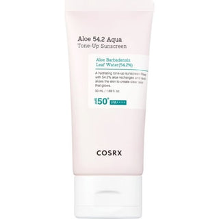 COSRX Aloe 54.2 Aqua Tone-Up Sunscreen SPF 50+ - tube rose pale 50ml sur fond blanc