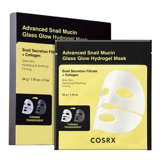 COSRX Masques Hydrogel Mucine Escargot boite noire et sachet individuel jaune avec masque illustré