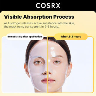 COSRX Masque Hydrogel Mucine Escargot avant-apres absorption visible sur visage en 2-3 heures
