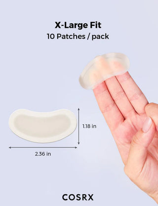 Dimensions du patch COSRX X-Large - 2.36 x 1.18 pouces - main tenant le patch courbe translucide