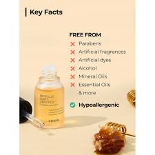 COSRX Propolis Light Ampoule - infographie Key Facts sans parabenes hypoallergenique