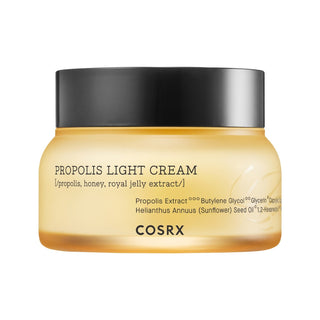 COSRX Propolis Light Cream pot jaune ferme avec couvercle noir sur fond blanc