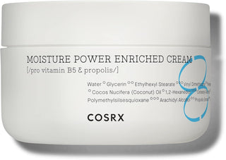 COSRX Hydrium Moisture Power Enriched Cream pot blanc ferme avec logo bleu sur fond blanc