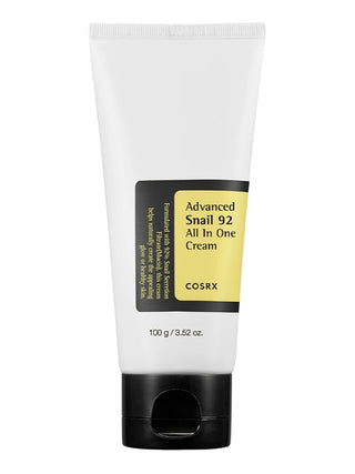 Tube blanc COSRX Advanced Snail 92 All In One Cream 100g avec etiquette jaune et noire