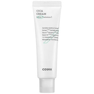 COSRX Pure Fit Cica Cream - tube blanc avec liste ingredients centella sur fond blanc