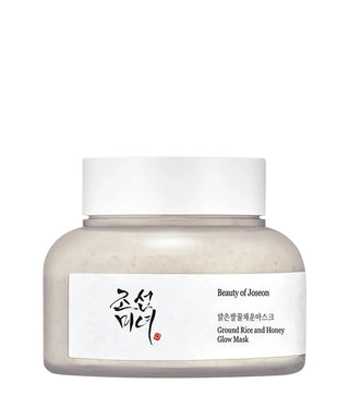 Pot Beauty of Joseon Ground Rice and Honey Glow Mask vu de face sur fond blanc, texture granuleuse visible