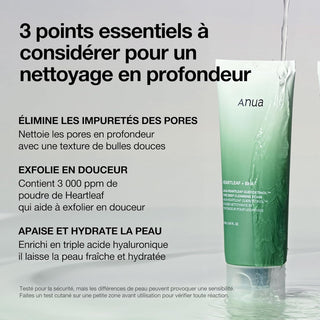 ANUA Heartleaf Cleansing Foam - trois points essentiels : purifie les pores, exfolie en douceur, apaise et hydrate