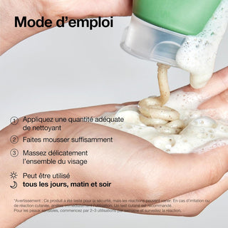 ANUA Heartleaf Cleansing Foam - mode d'emploi en trois etapes, mousse versee dans une main ouverte