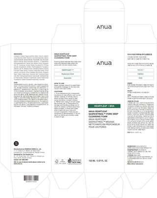 ANUA Heartleaf Cleansing Foam 150ml - emballage carton deplie avec ingredients, mode d'emploi et code-barres