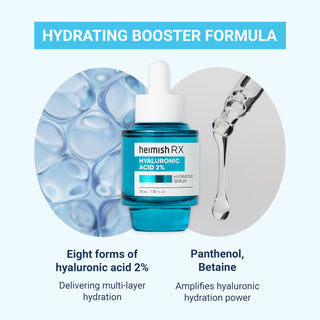 Infographie Heimish RX Hyaluronic Acid 2% - formule booster hydratation avec panthenol et betaine