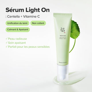 Presentation des proprietes du Beauty of Joseon Light On Serum - peau radieuse, apaisant, feuille de centella