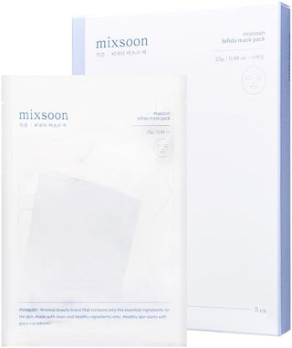 Boite blanche et bleue MIXSOON Bifida Mask Pack avec sachet individuel de masque tissu