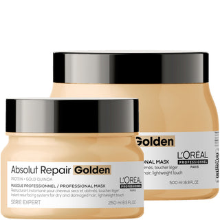 Pots dores 250ml et 500ml cote a cote L'Oreal Professionnel Absolut Repair Golden Masque