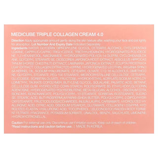 Dos de l'emballage Medicube Triple Collagen Cream 4.0 avec liste INCI complete sur fond rose