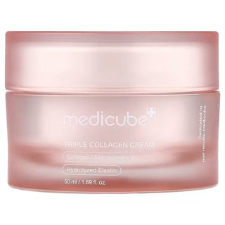 Pot rose Medicube Triple Collagen Cream ferme, etiquette collagene niacinamide elastine hydrolysee 50 ml