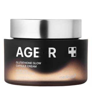 Pot MEDICUBE AGE-R Glutathione Glow Capsule Cream 50ml vu de trois-quarts sur fond blanc