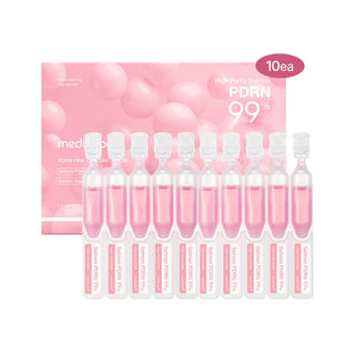 Coffret MEDICUBE PDRN Pink One Day Serum - 10 ampoules roses au Salmon PDRN 99% devant leur boite