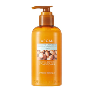 Nature Republic Argan Essential Deep Care Conditioner - flacon pompe ambre 300ml sur fond blanc