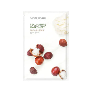 Face avant du sachet Nature Republic Real Nature Mask Sheet Shea Butter avec noix de karite et beurre blanc