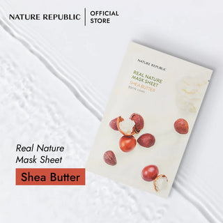 Sachet Nature Republic Real Nature Mask Sheet Shea Butter avec noix de karite sur fond blanc