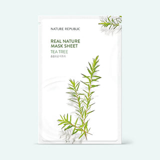 Sachet Nature Republic Real Nature Mask Sheet Tea Tree sur fond bleu clair