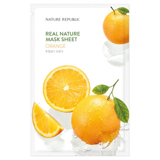 Sachet Nature Republic Real Nature Mask Sheet Orange avec oranges entieres et tranchees sur fond blanc